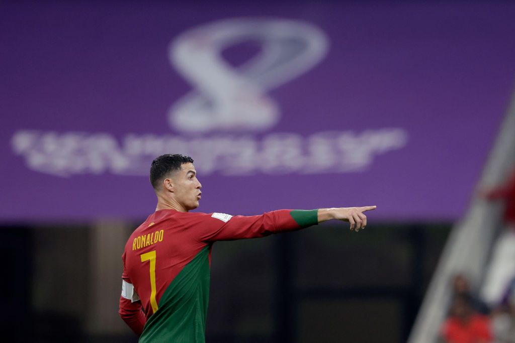 DOHA, QATAR - DECEMBER 6: Cristiano Ronaldo of Portugal  during the  World Cup match between Portugal  v Switzerland  at the Lusail Stadium on December 6, 2022 in Doha Qatar (Photo by Rico Brouwer/Soccrates/Getty Images)