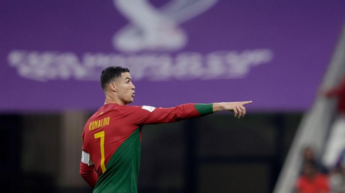DOHA, QATAR - DECEMBER 6: Cristiano Ronaldo of Portugal  during the  World Cup match between Portugal  v Switzerland  at the Lusail Stadium on December 6, 2022 in Doha Qatar (Photo by Rico Brouwer/Soccrates/Getty Images)