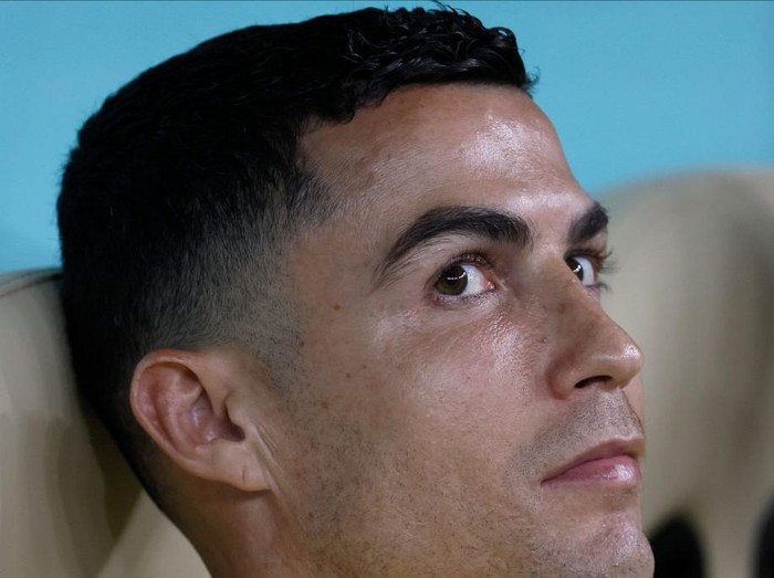 LUSAIL CITY, QATAR - DECEMBER 06: Cristiano Ronaldo of Portugal looks on before the FIFA World Cup Qatar 2022 Round of 16 match between Portugal and Switzerland at Lusail Stadium on December 6, 2022 in Lusail City, Qatar. (Photo by Richard Sellers/Getty Images)