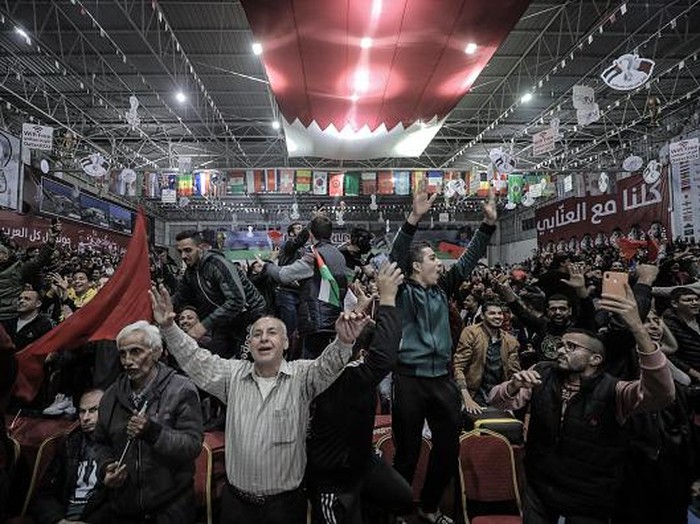 Palestinians fans watch the match between Morocco and Spain during the Qatar 2022 World Cup football in Gaza City, on December 6,2022. (Photo by Sameh Rahmi/NurPhoto via Getty Images)