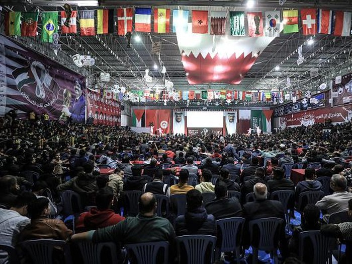 Palestinians fans watch the match between Morocco and Spain during the Qatar 2022 World Cup football in Gaza City, on December 6,2022. (Photo by Sameh Rahmi/NurPhoto via Getty Images)