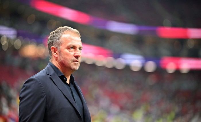 AL KHOR, QATAR - DECEMBER 01: Hansi Flick, Head Coach of Germany, looks on prior the FIFA World Cup Qatar 2022 Group E match between Costa Rica and Germany at Al Bayt Stadium on December 01, 2022 in Al Khor, Qatar. (Photo by Stuart Franklin/Getty Images)