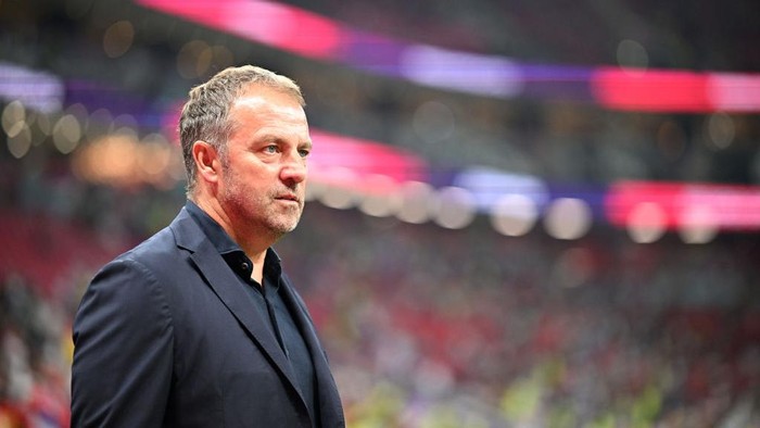 AL KHOR, QATAR - DECEMBER 01: Hansi Flick, Head Coach of Germany, looks on prior the FIFA World Cup Qatar 2022 Group E match between Costa Rica and Germany at Al Bayt Stadium on December 01, 2022 in Al Khor, Qatar. (Photo by Stuart Franklin/Getty Images)