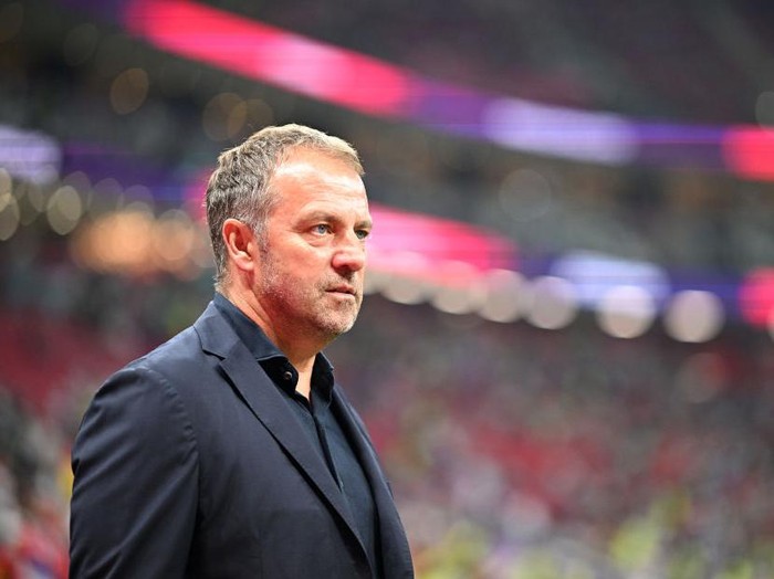 AL KHOR, QATAR - DECEMBER 01: Hansi Flick, Head Coach of Germany, looks on prior the FIFA World Cup Qatar 2022 Group E match between Costa Rica and Germany at Al Bayt Stadium on December 01, 2022 in Al Khor, Qatar. (Photo by Stuart Franklin/Getty Images)