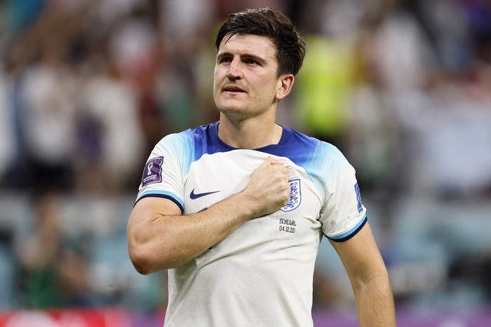 AL KHOR, QATAR - DECEMBER 04: Harry McGuire of England celebrates after the FIFA World Cup Qatar 2022 Round of 16 match between England and Senegal at Al Bayt Stadium on December 4, 2022 in Al Khor, Qatar. (Photo by Richard Sellers/Getty Images)