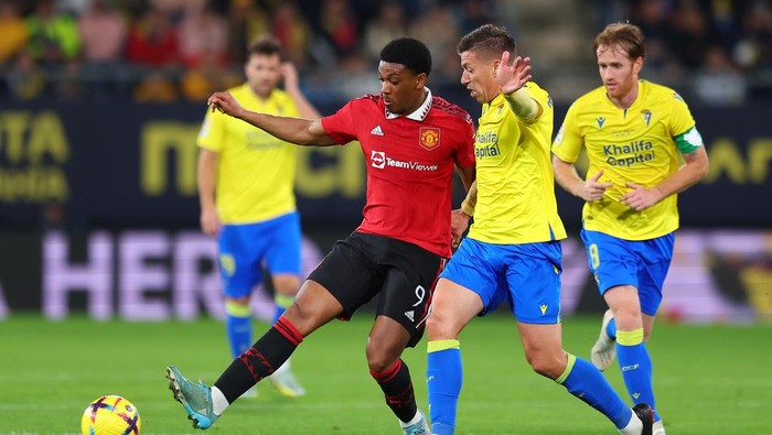 CADIZ, SPAIN - DECEMBER 07: Anthony Martial of Manchester United in action during the friendly match between Cadiz CF and Manchester United at Nuevo Mirandilla on December 07, 2022 in Cadiz, Spain. (Photo by Manchester United/Manchester United via Getty Images)