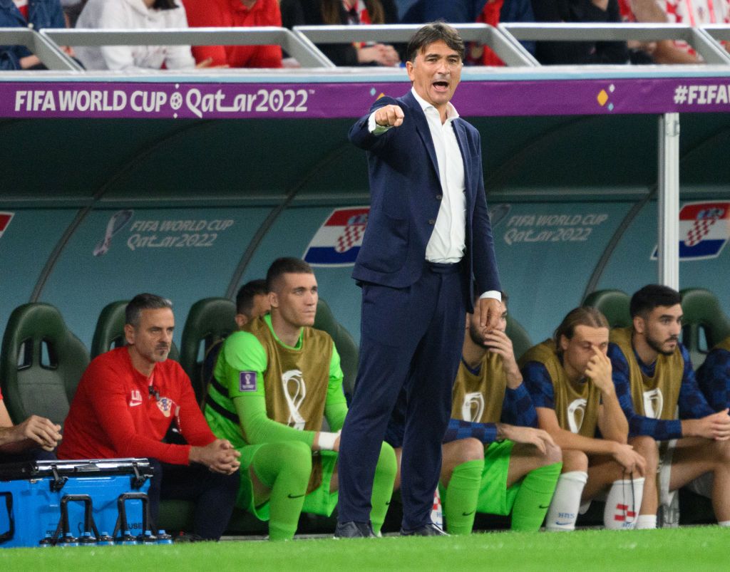 09 December 2022, Qatar, Al-Rajjan: Soccer: World Cup, Croatia - Brazil, final round, quarterfinal, Education City Stadium. Croatia's coach Zlatko Dalic gestures. Photo: Robert Michael/dpa (Photo by Robert Michael/picture alliance via Getty Images)