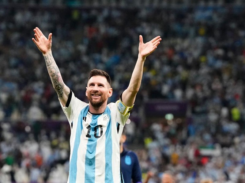 Lionel Messi right winger of Argentina and Paris Saint-Germain celebrates victory afte the FIFA World Cup Qatar 2022 quarter final match between Netherlands and Argentina at Lusail Stadium on December 9, 2022 in Lusail City, Qatar. (Photo by Jose Breton/Pics Action/NurPhoto via Getty Images)