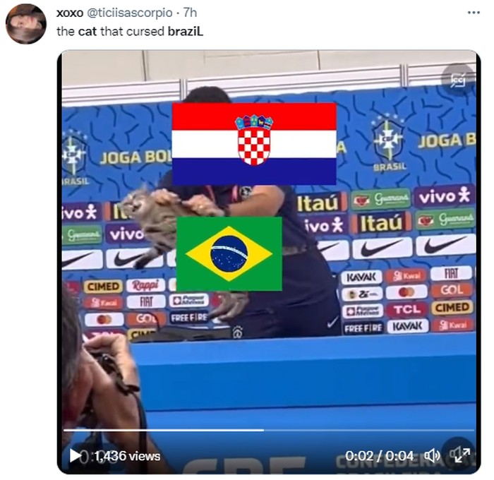 Meme Kucing Meme Timnas Brasil gugur di Piala Dunia 2022 gegara 'azab' usir kucing di konferensi pers.