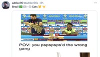 Banyak yang menyebut Brasil tumbang gegara azab menganiaya kucing. (Foto: Twitter)
