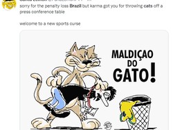 Karikatur ini menggambarkan kucing gantian mengusir Brasil dari Piala Dunia 2022. Duh! (Foto: Twitter)