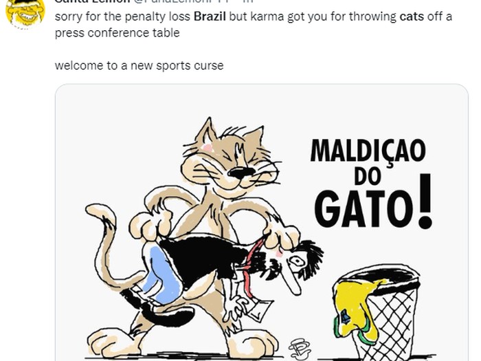 Meme Timnas Brasil tersingkir dari Piala Dunia 2022 gegara 'azab' aniaya kucing.
