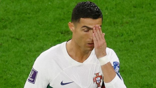 Soccer Football - FIFA World Cup Qatar 2022 - Quarter Final - Morocco v Portugal - Al Thumama Stadium, Doha, Qatar - December 10, 2022  Portugal's Cristiano Ronaldo reacts REUTERS/Paul Childs