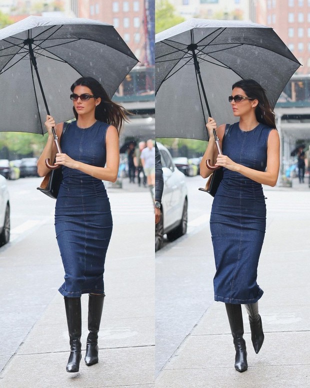 Dress Jeans / Foto: Instagram / @style.kendalldd Gaya musim dingin Ala Kendall Jenner yang bisa kamu tiru