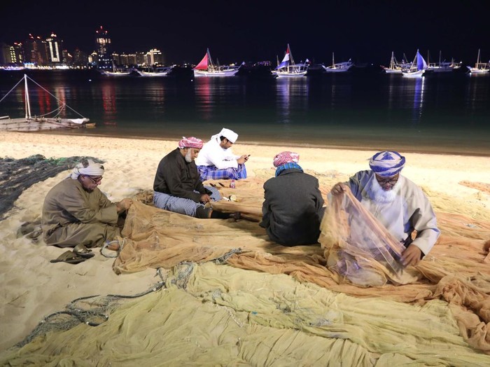 DOHA, QATAR - DECEMBER 12: Ships are seen with Croatia and Morocco flags at Katara beach as FIFA World Cup Qatar 2022 continues in Doha, Qatar on December 12, 2022. (Photo by Ashraf Amra/Anadolu Agency via Getty Images)