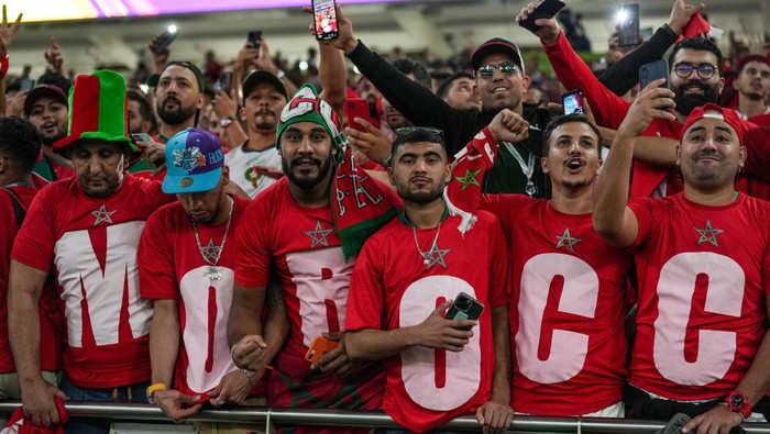 Fans of team Morocco before the FIFA World Cup Qatar 2022 quarter final match between Morocco and Portugal at Al Thumama Stadium on 10 December 2022 in Doha, Qatar.  (Photo by Ayman Aref/NurPhoto via Getty Images)