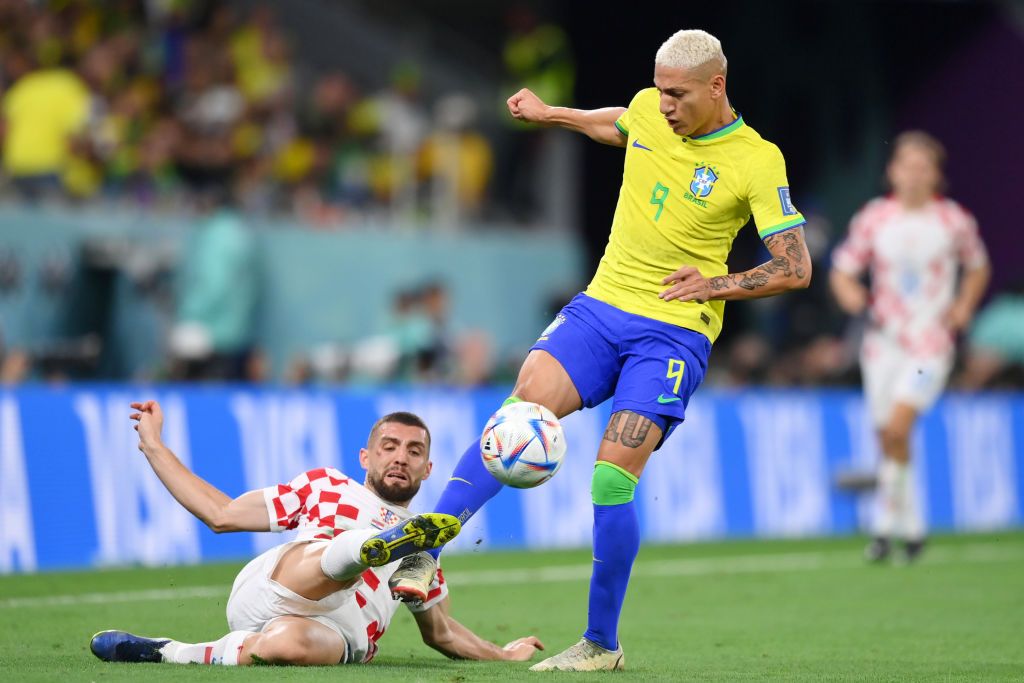 AL KHOR, QATAR - NOVEMBER 23: Luka Modric and Marcelo Brozovic of Croatia in action during the FIFA World Cup Qatar 2022 Group F match between Morocco and Croatia at Al Bayt Stadium on November 23, 2022 in Al Khor, Qatar. (Photo by Visionhaus/Getty Images)