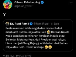 Rizal Ramli Sindir Kirab Kaesang, Gibran: Nggak Hadir tapi Mantengin TV Terus