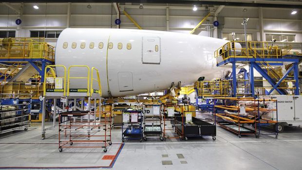 Boeing 787 Dreamliner are under production at the Boeing manufacturing facility in North Charleston, South Carolina, on December 13, 2022. - Betting on robust demand for international travel, United Airlines on Tuesday unveiled an order of 100 new Boeing 787 Dreamliners with options for an additional 100 jets. (Photo by Logan Cyrus / AFP)