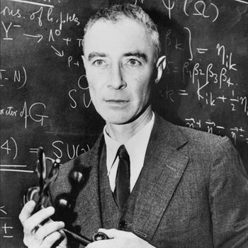 Picture taken in 1954 of American nuclear scientist Robert Oppenheimer (1904-1967). He became director of the atom bomb project at Los Alamos (1943-45), chairman of the advisory committee to the US Atomic Energy Commission (1946-1952) and Director of the Institute for Advanced Study, Princeton (1947). Opposing the hydrogen bomb project, in 1953 he was suspended from secret nuclear research as a security risk, but was awarded the Enrico Fermi  Prize in 1963. (Photo by OFF / AFP)