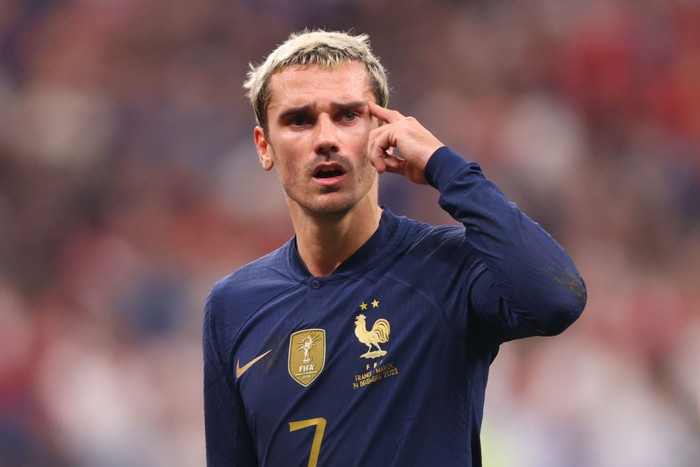 AL KHOR, QATAR - DECEMBER 14: Antoine Griezmann of France gestures during the FIFA World Cup Qatar 2022 semi final match between France and Morocco at Al Bayt Stadium on December 14, 2022 in Al Khor, Qatar. (Photo by Marc Atkins/Getty Images)