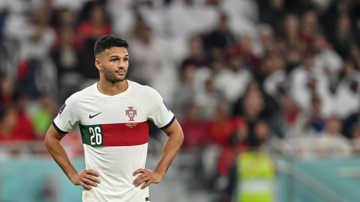 DOHA, QATAR - DECEMBER 10: Goncalo Ramos of Portugal Looks on during the FIFA World Cup Qatar 2022 quarter final match between Morocco and Portugal at Al Thumama Stadium on December 10, 2022 in Doha, Qatar. (Photo by Harry Langer/DeFodi Images via Getty Images)
