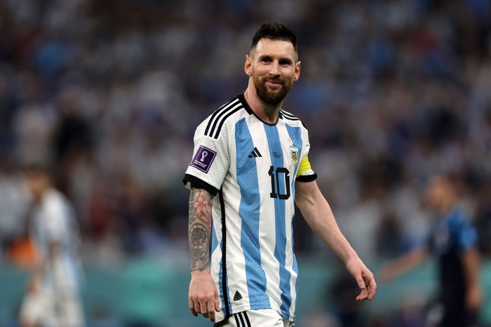 LUSAIL CITY, QATAR - DECEMBER 13: Lionel Messi of Argentina celebrate during the FIFA World Cup Qatar 2022 semi final match between Argentina and Croatia at Lusail Stadium on December 13, 2022 in Lusail City, Qatar. (Photo by Maryam Majd ATPImages/Getty Images)