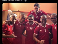 Di Qatar, Maroko tetap tampil luar biasa. Meme ini menyebut Singa Atlas tak ubahnya seperti diperkuat sejumlah pesepakbola legendaris. Foto: dok. Twitter