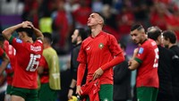 Ekspresi para pemain Maroko setelah gagal ke final Piala Dunia 2022.