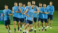 Timnas Argentina menggelar sesi latihan jelang laga final. Argentina akan melawan Prancis pada final Piala Dunia 2022 di Stadion Lusail Iconic, Minggu (18/12). (Khalil Bashar/Getty Images)