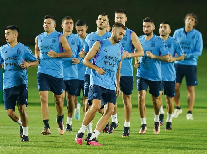 DOHA, QATAR - DECEMBER 15: Argentina player during a training session ahead of the World Cup Final at Qatar University on December 15, 2022 in Doha, Qatar. (Photo by Khalil Bashar/Jam Media/Getty Images)