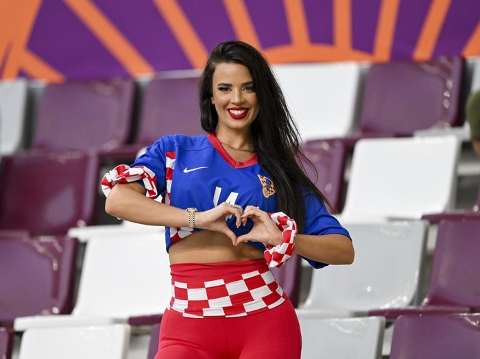 DOHA, QATAR - DECEMBER 17: Ivana Knoell, former Miss Croatia prior to the FIFA World Cup Qatar 2022 3rd Place match between Croatia and Morocco at Khalifa International Stadium on December 17, 2022 in Doha, Qatar. (Photo by Harry Langer/DeFodi Images via Getty Images)