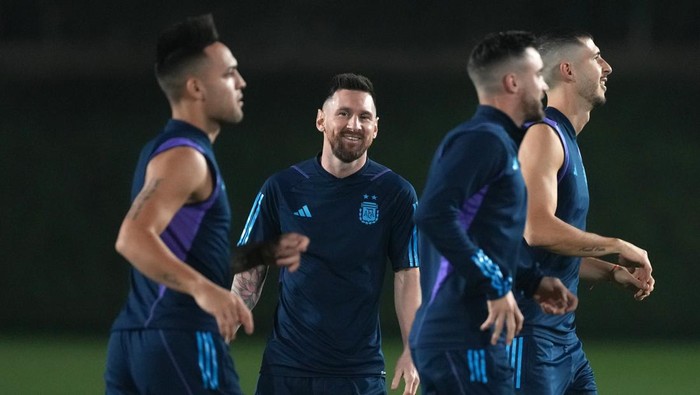 Argentinas Lionel Messi during a training session at Qatar University Training Site in Doha, Qatar. Picture date: Saturday December 17, 2022. (Photo by Martin Rickett/PA Images via Getty Images)