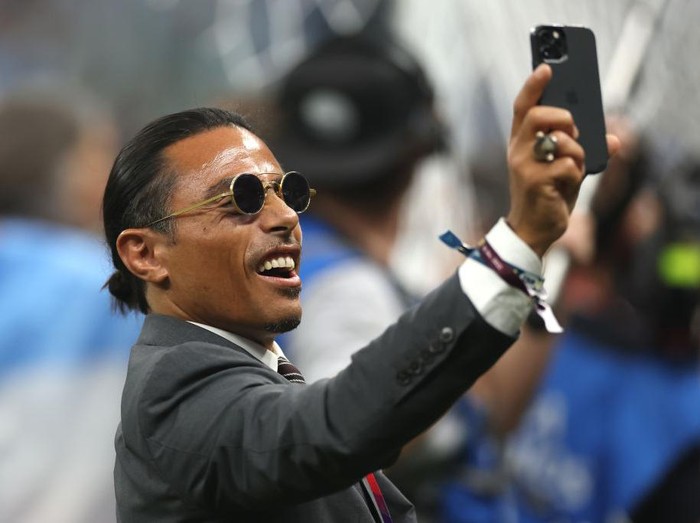 LUSAIL CITY, QATAR - DECEMBER 18: Nusret Goekce, nicknamed Salt Bae looks on after the FIFA World Cup Qatar 2022 Final match between Argentina and France at Lusail Stadium on December 18, 2022 in Lusail City, Qatar. (Photo by Lars Baron/Getty Images)