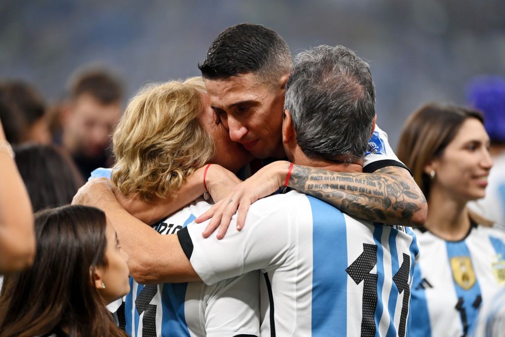 LUSAIL CITY, QATAR - DECEMBER 18: Angel Di Maria of Argentina celebrates scoring a goal to make it 2-0 during the FIFA World Cup Qatar 2022 Final match between Argentina (3) and France (3) (Argentina win 4-2 on penalties) at Lusail Stadium on December 18, 2022 in Lusail City, Qatar. (Photo by Simon Bruty/Anychance/Getty Images)