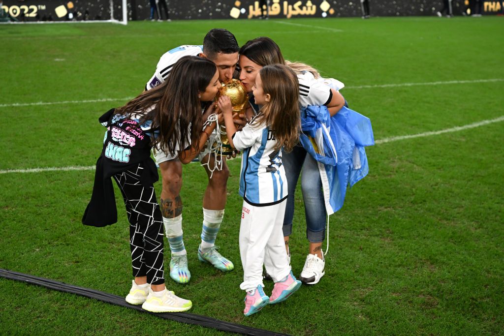 LUSAIL CITY, QATAR - DECEMBER 18: Angel Di Maria of Argentina celebrates goal to make it 2-0 during the Qatar 2022 FIFA World Cup Final match between Argentina (3) and France (3) (Argentina win 4- 2 on penalties ) at Lusail Stadium on December 18, 2022 in Lusail City, Qatar.  (Photo by Simon Bruty/Anychance/Getty Images)