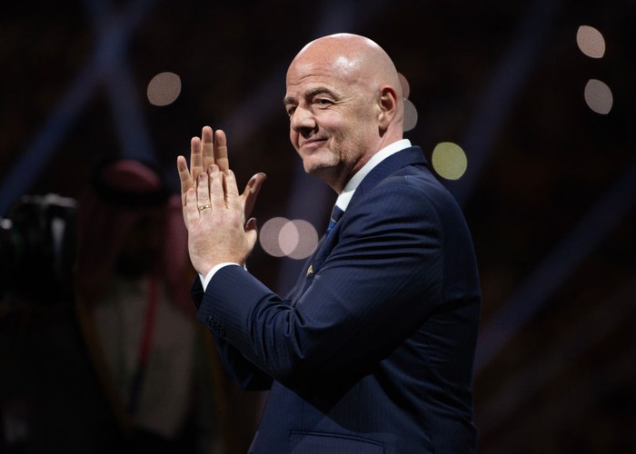 LUSAIL CITY, QATAR - DECEMBER 18: FIFA President Gianni Infantino before the presentation following the FIFA World Cup Qatar 2022 Final match between Argentina and France at Lusail Stadium on December 18, 2022 in Lusail City, Qatar. (Photo by Visionhaus/Getty Images)