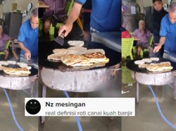 Santuy! Terendam Banjir, Pemilik Kedai Ini Malah Sibuk Bikin Pesanan Roti Canai