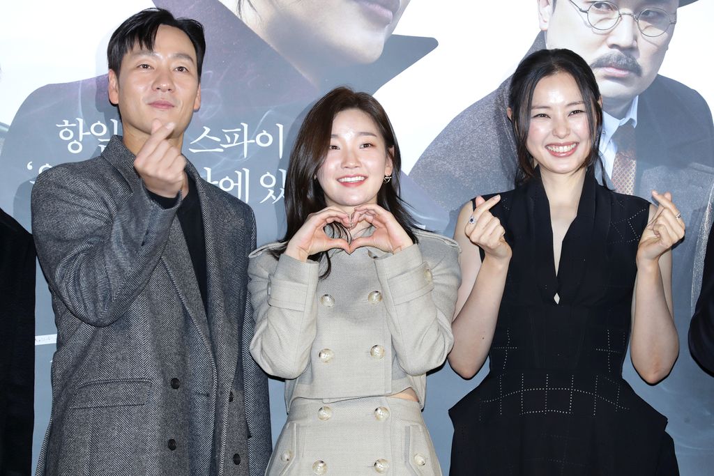 SEOUL, SOUTH KOREA - DECEMBER 19: South Korean actors Park Hae-Soo, Park So-Dam and Lee Ha-Nee attend the 'Phantom' Press Conference at Yongsan CGV on December 19, 2022 in Seoul, South Korea. The film will open on January 18, 2023 in South Korea. (Photo by Han Myung-Gu/WireImage)