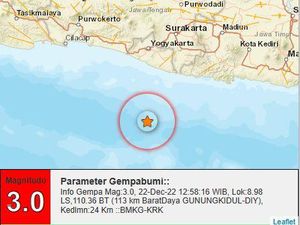 Gempa M 3 Guncang Perairan Gunungkidul Siang Ini