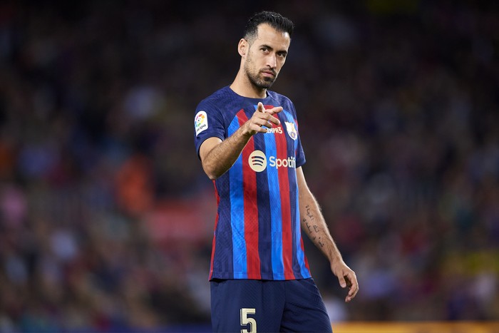 BARCELONA, SPAIN - NOVEMBER 05: Sergio Busquets of FC Barcelona reacts during the LaLiga Santander match between FC Barcelona and UD Almeria at Spotify Camp Nou on November 05, 2022 in Barcelona, Spain. (Photo by Silvestre Szpylma/Quality Sport Images/Getty Images)