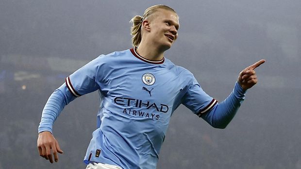 Soccer Football - Carabao Cup - Round of 16 - Manchester City v Liverpool - Etihad Stadium, Manchester, Britain - December 22, 2022 Manchester City's Erling Braut Haaland celebrates scoring their first goal Action Images via Reuters/Jason Cairnduff EDITORIAL USE ONLY. No use with unauthorized audio, video, data, fixture lists, club/league logos or 'live' services. Online in-match use limited to 75 images, no video emulation. No use in betting, games or single club /league/player publications. Please contact your account representative for further details.