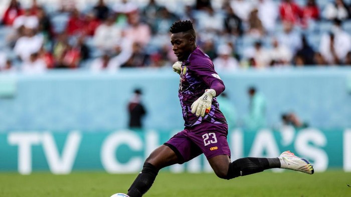 AL WAKRAH, QATAR - NOVEMBER 24: Andre Onana of Cameroon   during the FIFA World Cup Qatar 2022 Group G match between Switzerland and Cameroon at Al Janoub Stadium on November 24, 2022 in Al Wakrah, Qatar. (Photo by Maja Hitij - FIFA/FIFA via Getty Images)