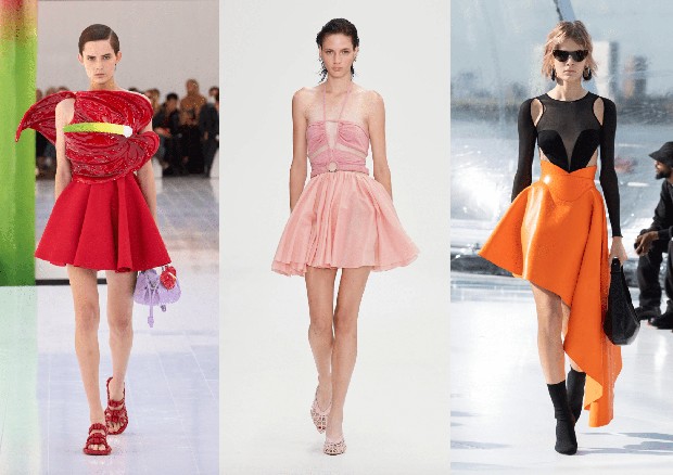 Foto: Daniele Oberrauch / Gorunway.com / Isidore Montag / Gorunway.com / vogue.com/Courtesy of Alexander McQueen Fiery red dari Loewe, crystal rose dari Nensi Dojaka, tangelo dari Alexander McQueen/