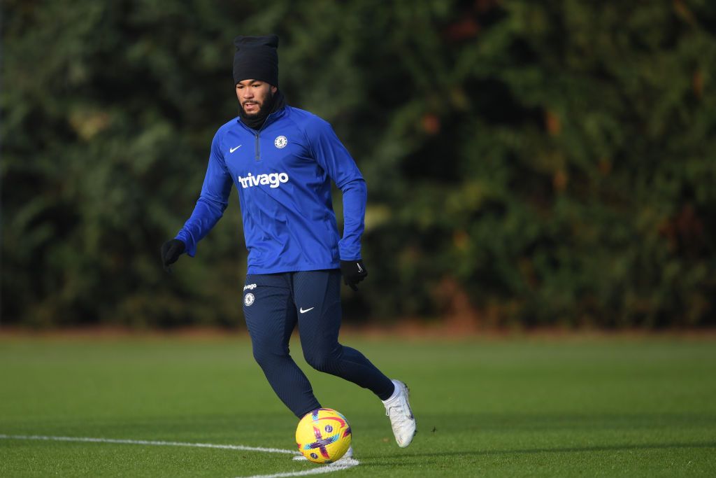 COBHAM, ENGLAND - DECEMBER 14: Reece James of Chelsea in action during a Chelsea FC Training Session at Chelsea Training Ground on December 14, 2022 in Cobham, England. (Photo by Harriet Lander - Chelsea FC/Chelsea FC via Getty Images)