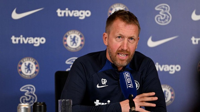 COBHAM, ENGLAND - DECEMBER 23: Head Coach Graham Potter of Chelsea during a press conference at Chelsea Training Ground on December 23, 2022 in Cobham, England. (Photo by Darren Walsh/Chelsea FC via Getty Images)