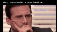 Klopp-nya Liverpool beberapa kali menegaskan keyakinan Darwin Nunez lebih oke ketimbang Erling Haaland... apa iya?  Foto: dok. Twitter