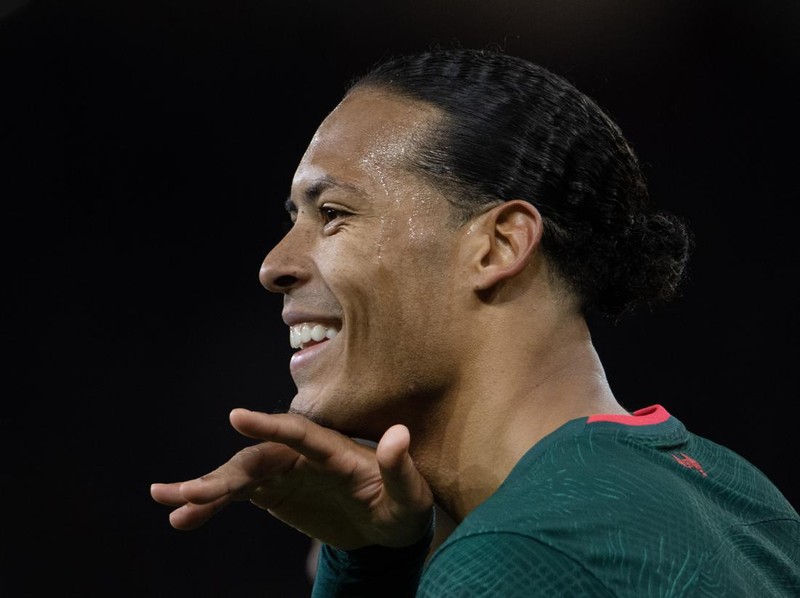 BIRMINGHAM, ENGLAND - DECEMBER 26: Virgil van Dijk of Liverpool celebrates scoring the second goal during the Premier League match between Aston Villa and Liverpool FC at Villa Park on December 26, 2022 in Birmingham, England. (Photo by Visionhaus/Getty Images)