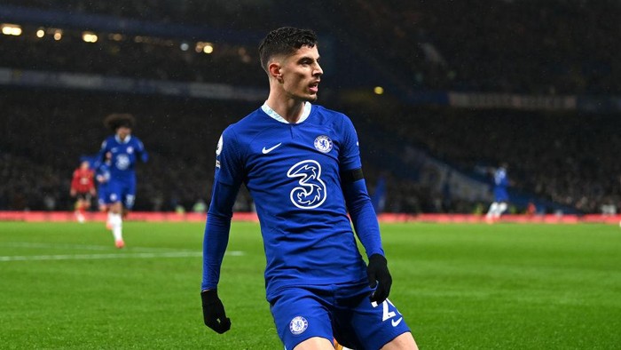 LONDON, ENGLAND - DECEMBER 27:  Kai Havertz of Chelsea celebrates after scoring their sides first goal during the Premier League match between Chelsea FC and AFC Bournemouth at Stamford Bridge on December 27, 2022 in London, England. (Photo by Darren Walsh/Chelsea FC via Getty Images)