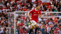 Liga Inggris melansir lima pemain dengan lari tercepat sejauh musim 2022/2023 ini. Di nomor kelima ada Diogo Dalot, bek sayap kanan MU dengan kecepatan lari 35,8 km per jam (Getty Images)